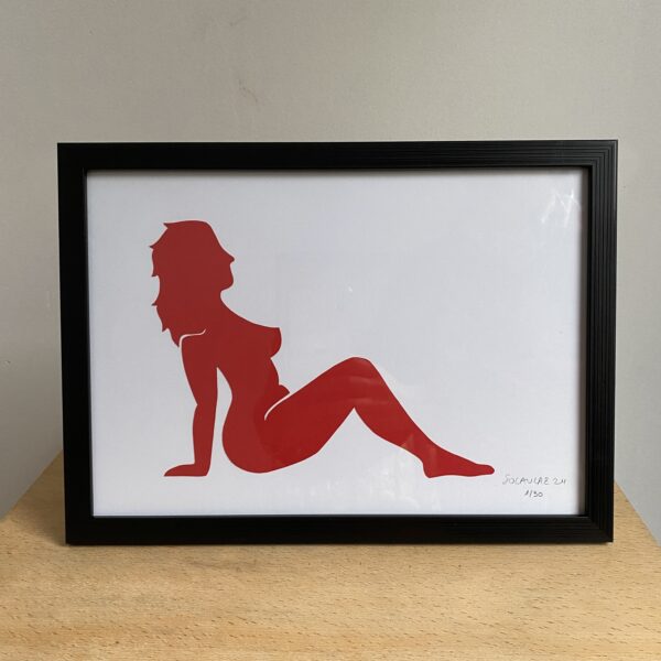 Tableau collage silhouette femme pulpeuse papier rouge
